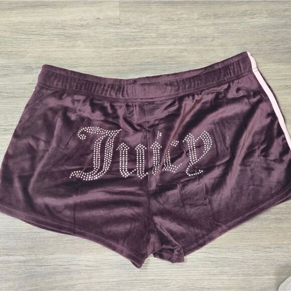 Juicy Couture Rhinestone Logo Side Stripe Velour Lounge Shorts - Picture 3 of 5